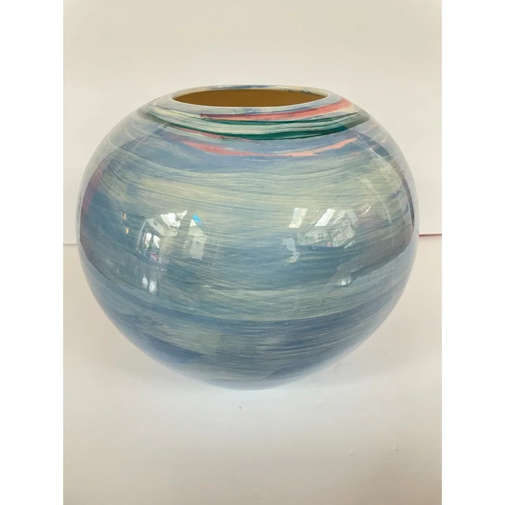 Randy Redfield Kibak Ceramic Vase Sign Contemporary Blue Abstract Studio Pottery